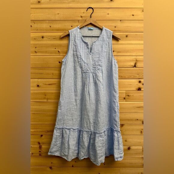 J McLaughlin Size Medium Maryann Linen Pintuck Blue Gingham Sleeveless Dress - Picture 1 of 13